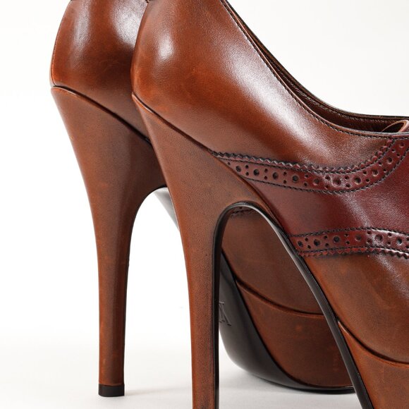 Louis Vuitton Brown Leather Lace Peep Toe Oxford Pumps - Picture 5 of 10